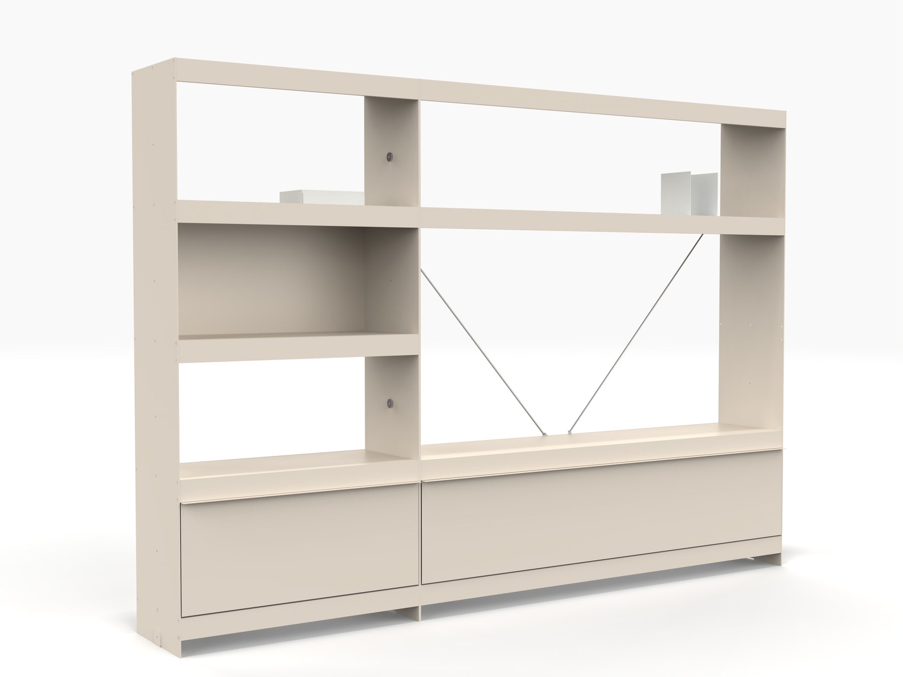 TV and book shelving system wall in ivory colour