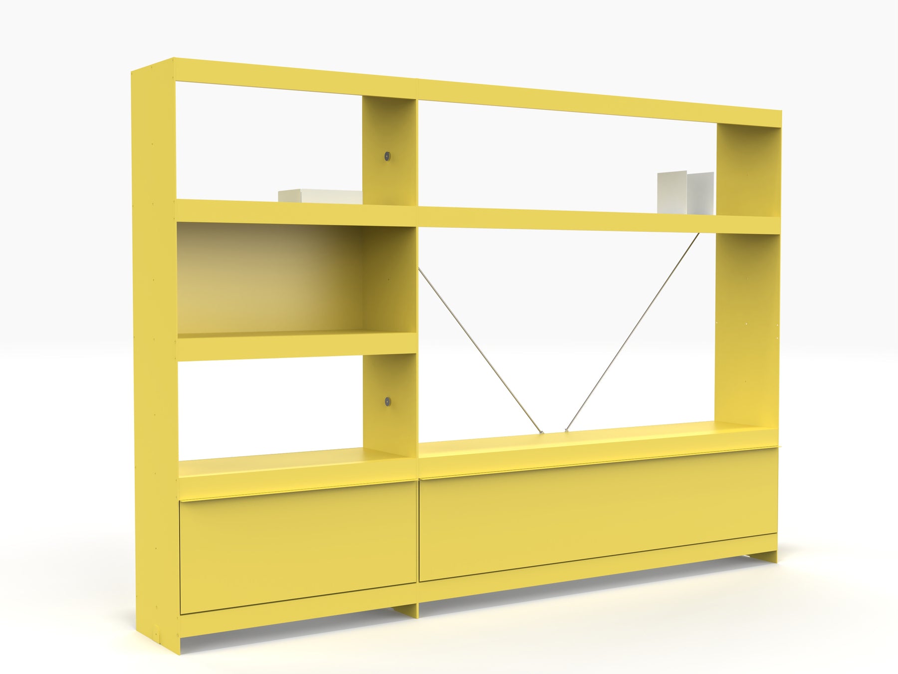 large contemporary media wall system in yellow