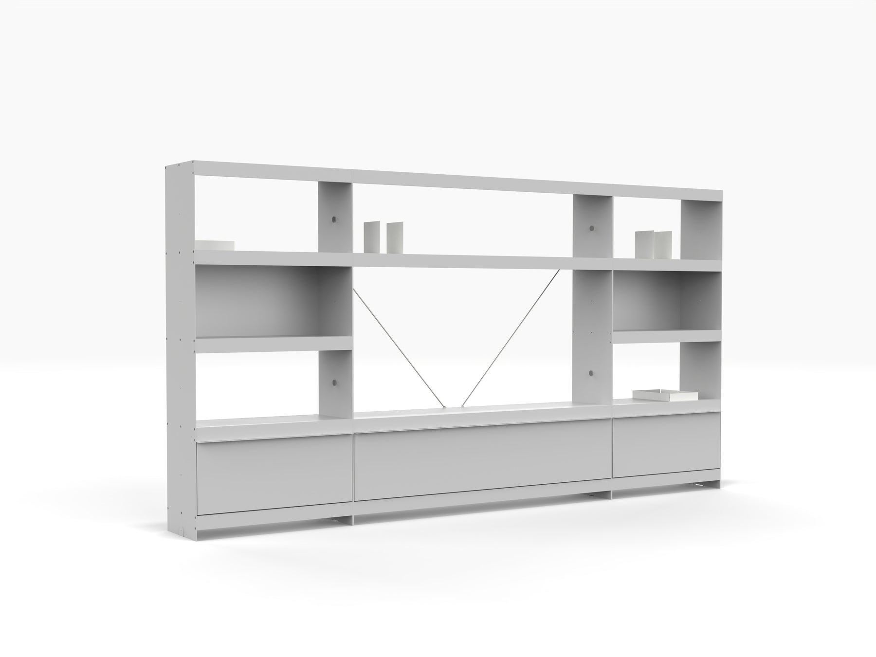 large modern grey tv wall system made from aluminium 