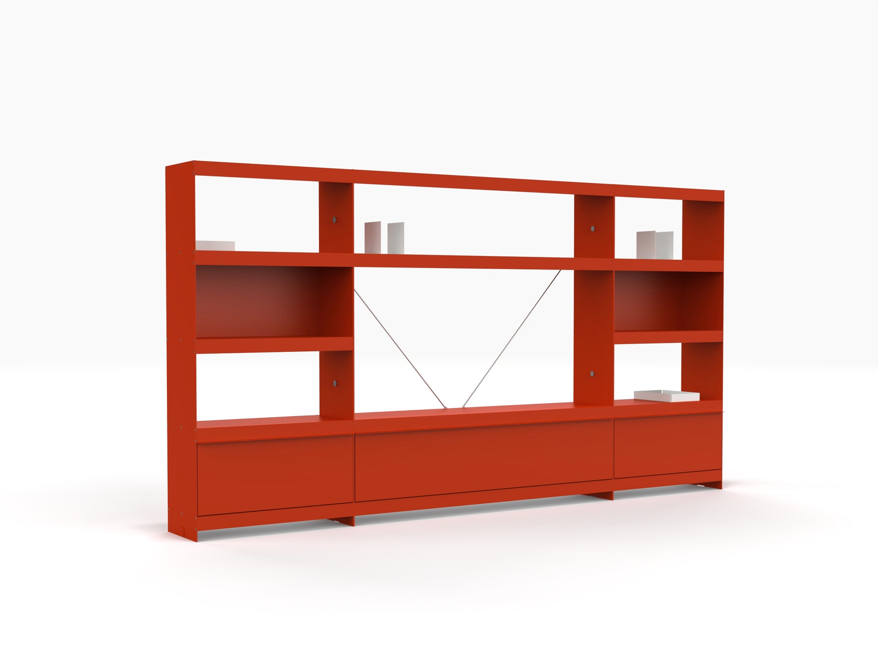 contemporary tv wall shelving unit in red