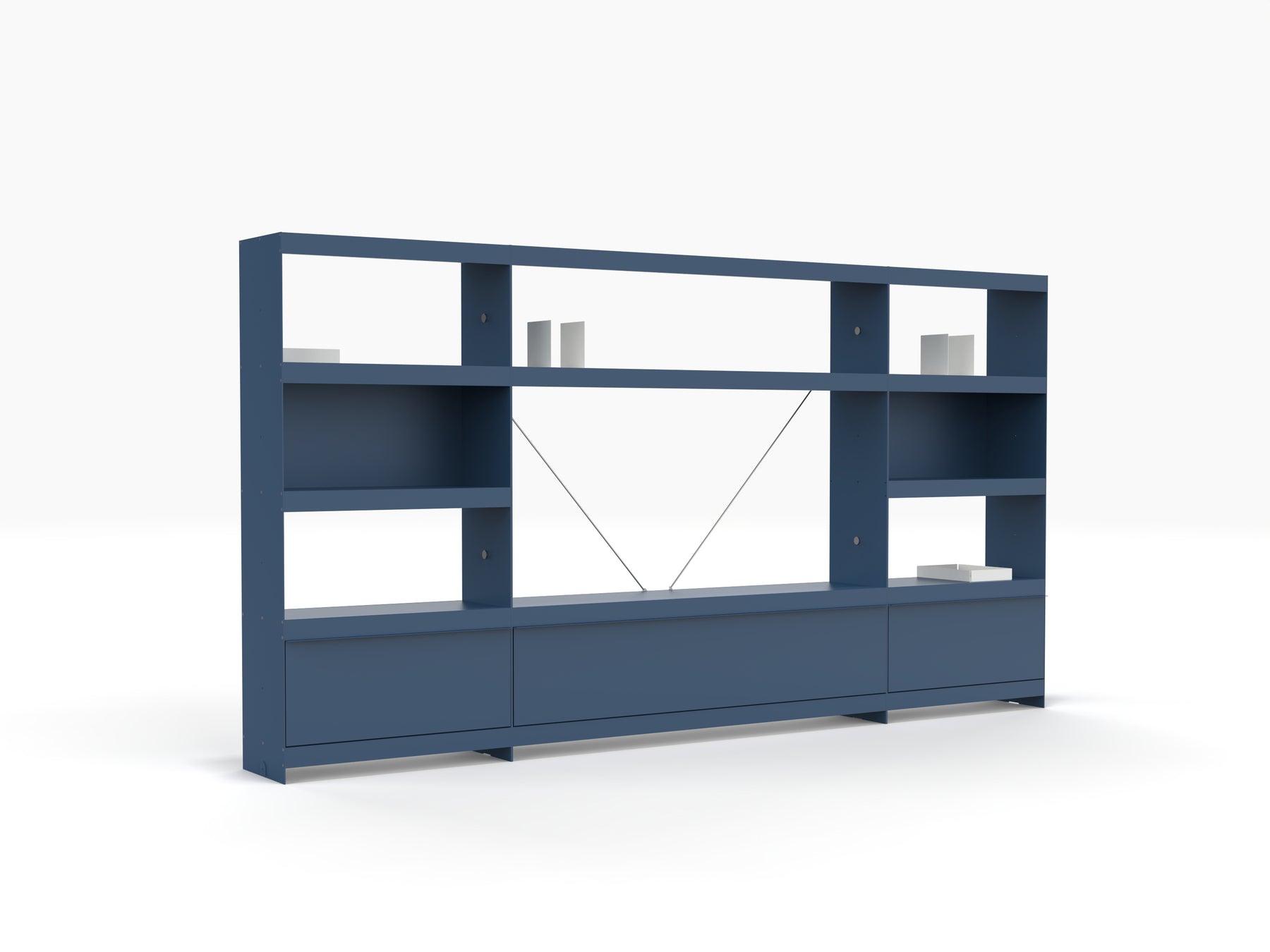 TV modular wall shelving system in blue