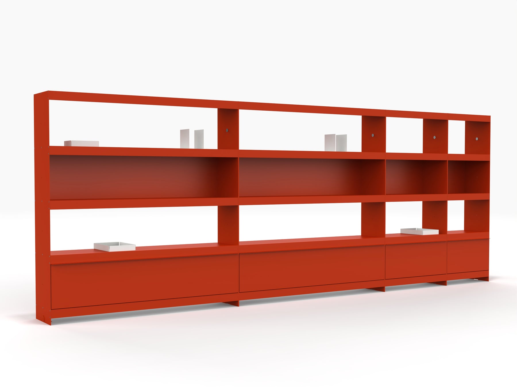 contemporary red library shelving system by ON&ON