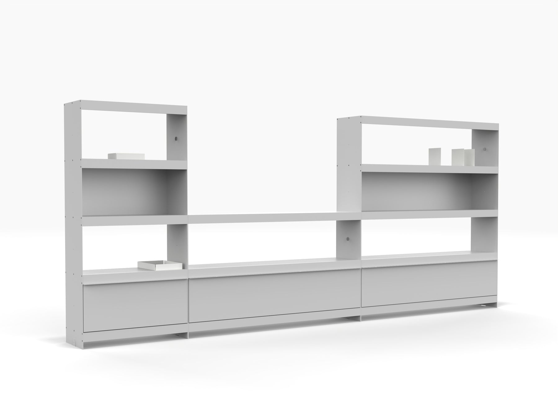 modular office library shelving system in grey