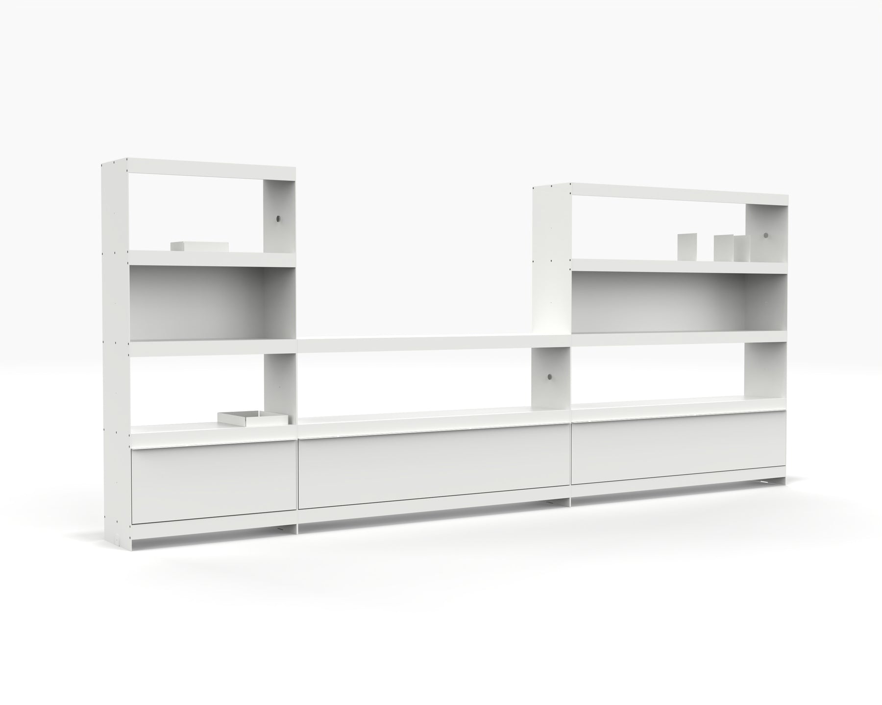 white modular office shelving wall