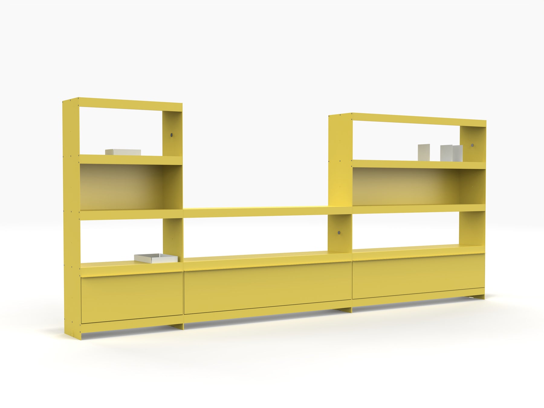 large yellow modular shelving system with doors