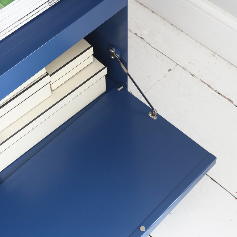 join blue modular shelving unit cabinet fold down door open