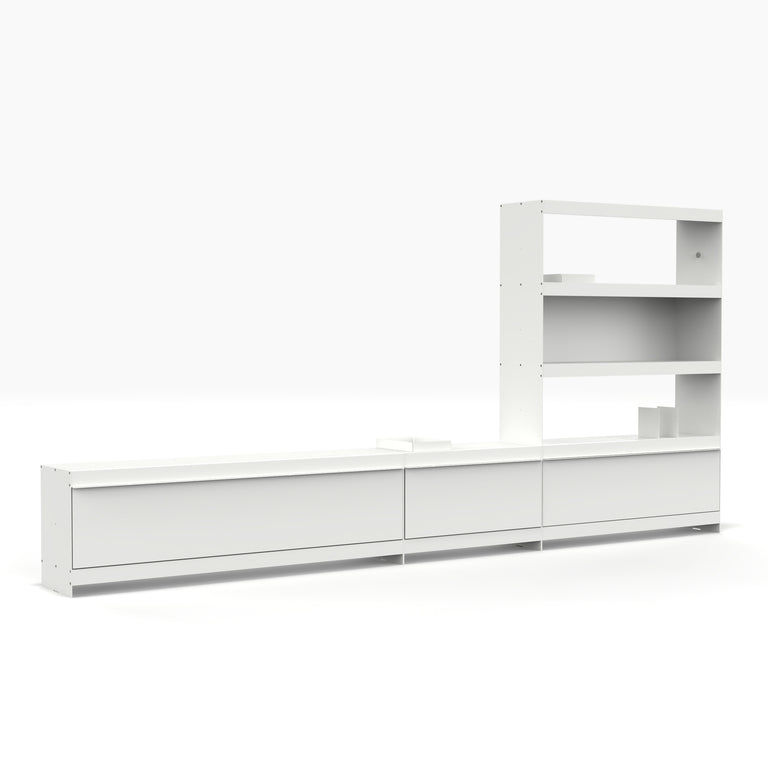 Large modern tv unit with bookcase in white by ON&ON