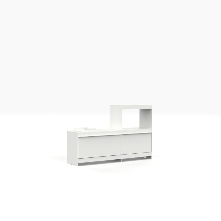 join shelving system record player stand with vinyl storage in white