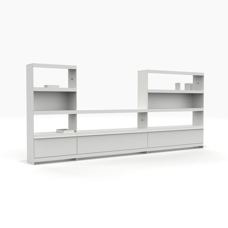 Contemporary media wall, modular bookcase and home library by ON&ON